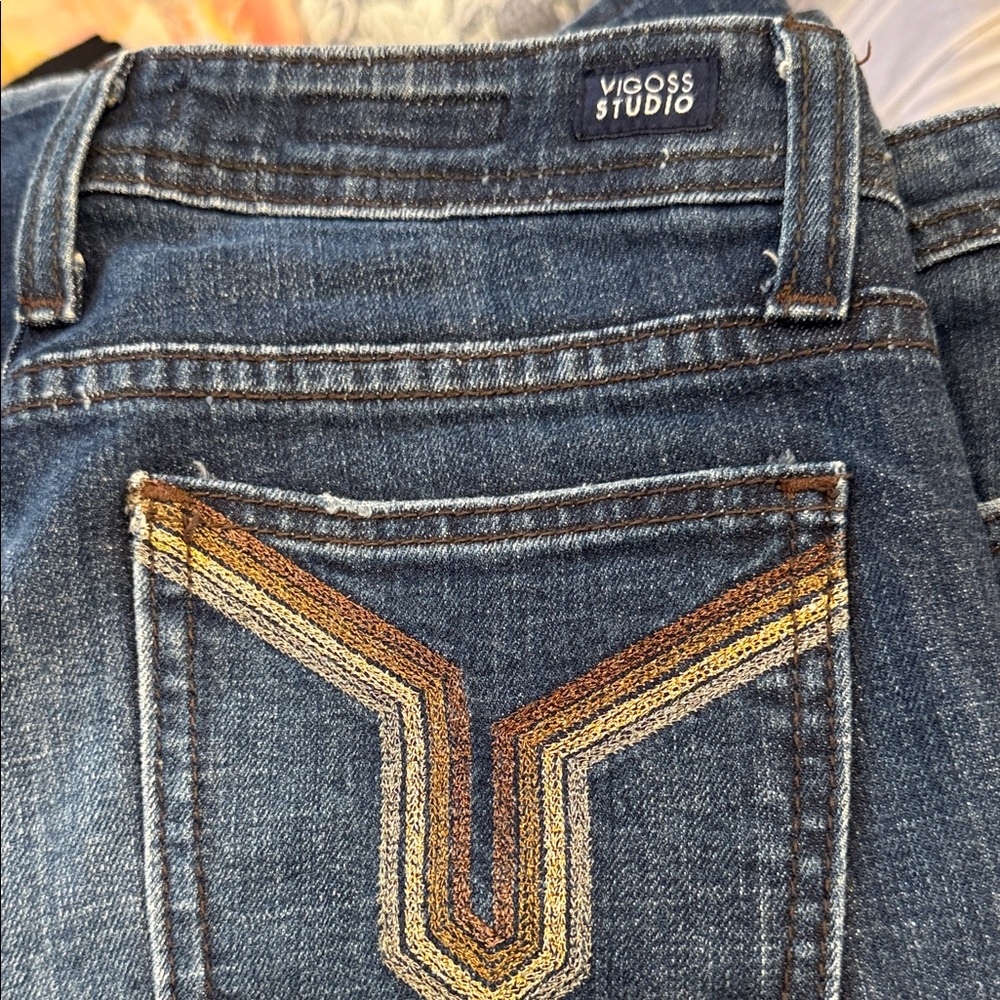 Vigoss Blue Flare Jeans with Gold Stitching